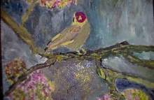Målning av fågel på gren